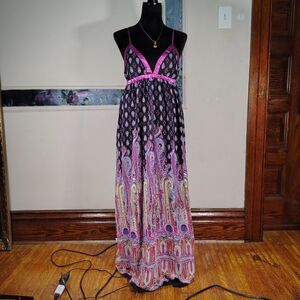 Y2K Boho Purple Paisley Gypsy Maxi Dress/T497
